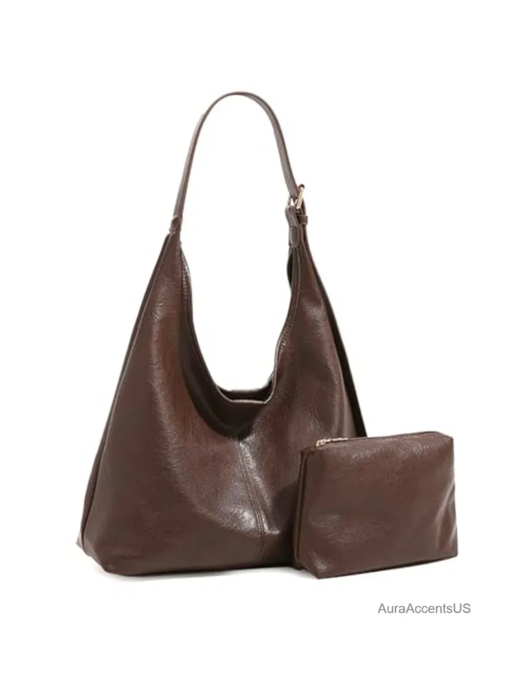 Vegan Leather Slouchy Hobo Bag 2PC Set with Coin Purse Crossbody Shoulder Tote